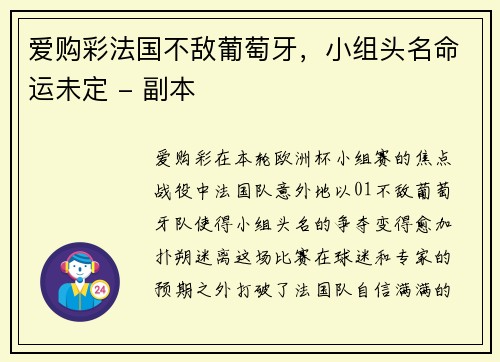 爱购彩法国不敌葡萄牙，小组头名命运未定 - 副本